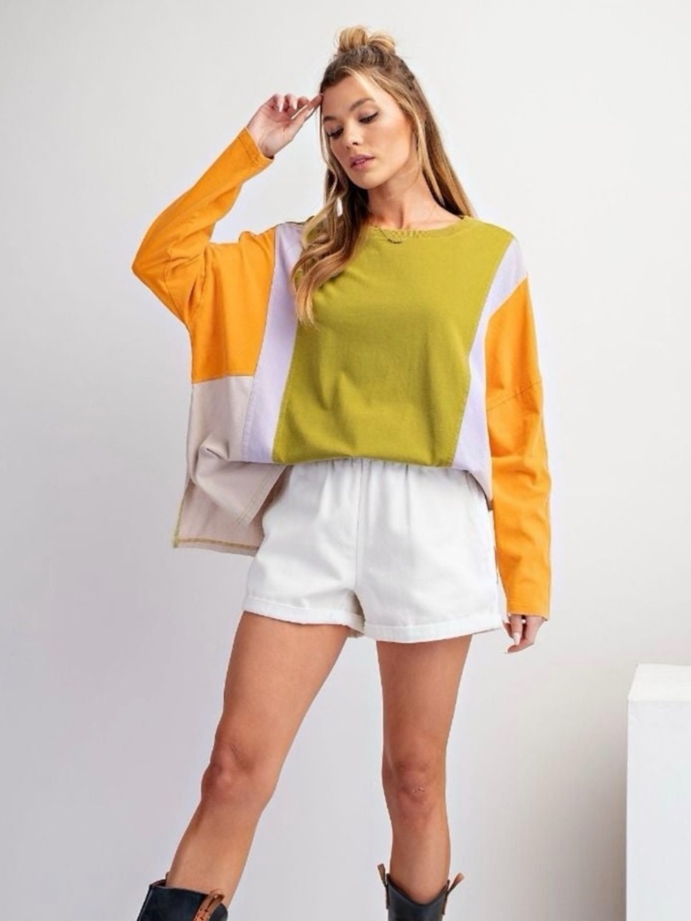 Easel Colorblock Drop-Shoulder Top